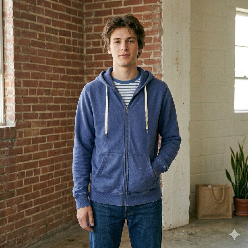 Pact Mens Hoodie Medium Blue Full Zip Organic Cotton Sustainable‎ Gorpcore